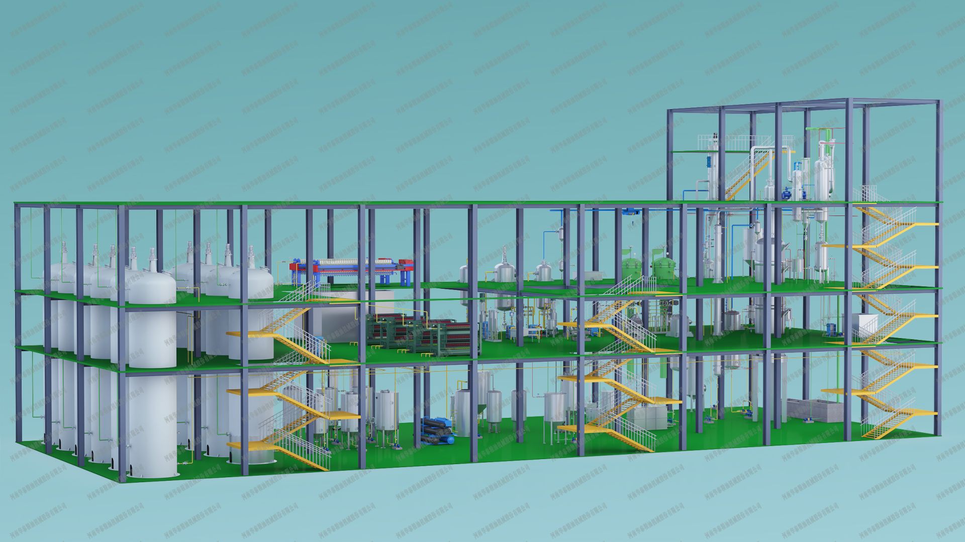 油脂精炼工程设备3D模拟图